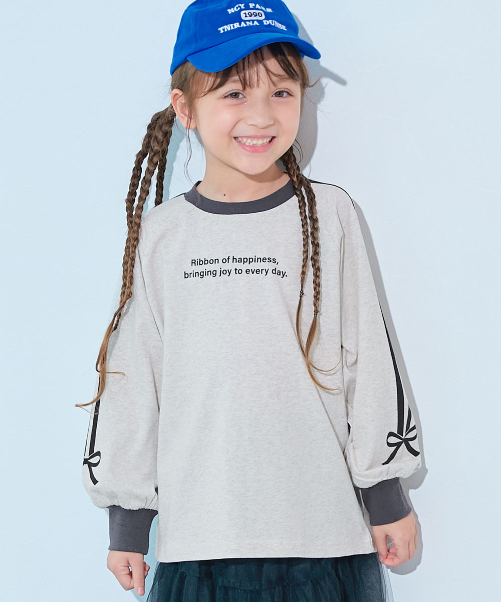 コットン オーバーサイズ ロンT 綿100％ デビラボ ガールズ 袖プリント BIGシルエット ラグラン 長袖Ｔシャツ キッズ 子供服 女の子  デビロック devirock | devirock | 01
