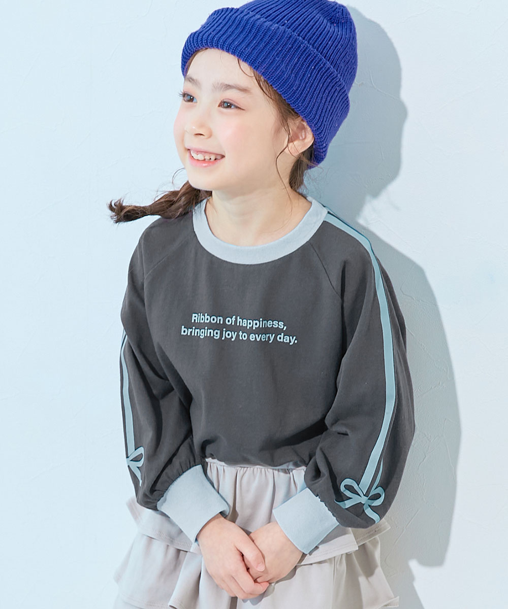 コットン オーバーサイズ ロンT 綿100％ デビラボ ガールズ 袖プリント BIGシルエット ラグラン 長袖Ｔシャツ キッズ 子供服 女の子  デビロック devirock | devirock | 02