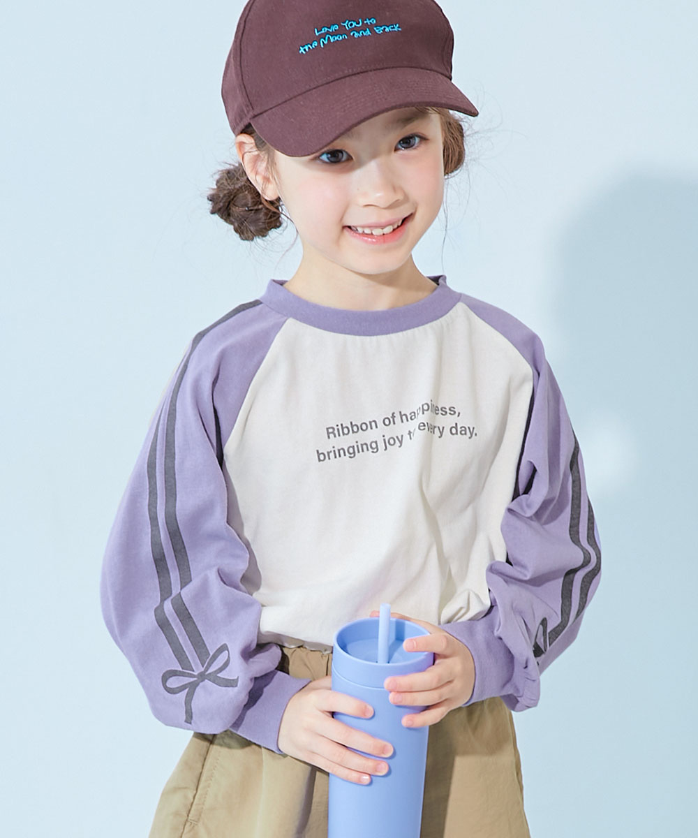 コットン オーバーサイズ ロンT 綿100％ デビラボ ガールズ 袖プリント BIGシルエット ラグラン 長袖Ｔシャツ キッズ 子供服 女の子  デビロック devirock | devirock | 03