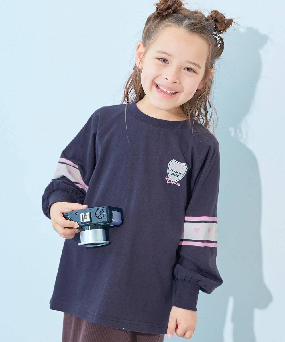 コットン オーバーサイズ ロンT 綿100％ デビラボ ガールズ 袖プリント BIGシルエット ラグラン 長袖Ｔシャツ キッズ 子供服 女の子  デビロック devirock | devirock | 04