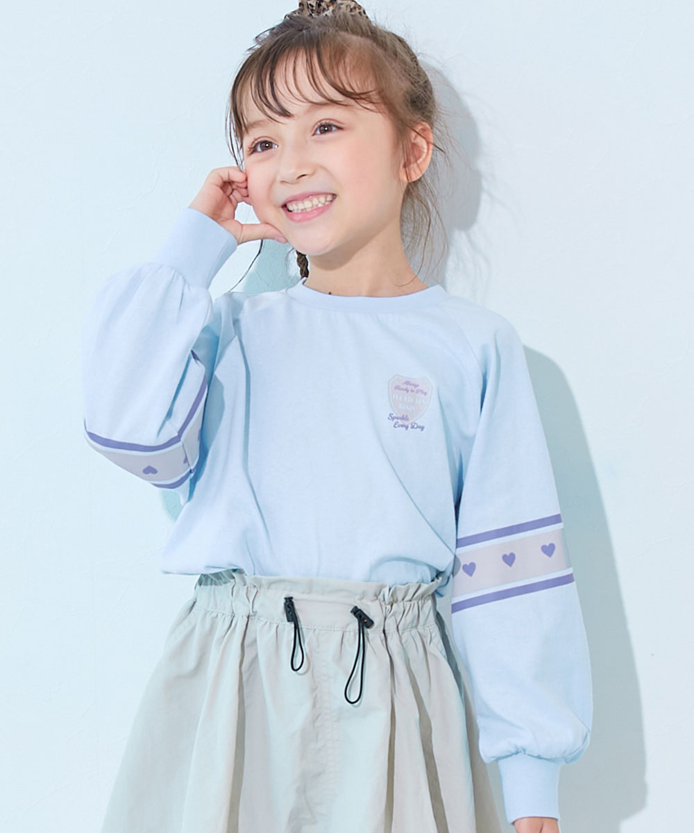 コットン オーバーサイズ ロンT 綿100％ デビラボ ガールズ 袖プリント BIGシルエット ラグラン 長袖Ｔシャツ キッズ 子供服 女の子  デビロック devirock | devirock | 05