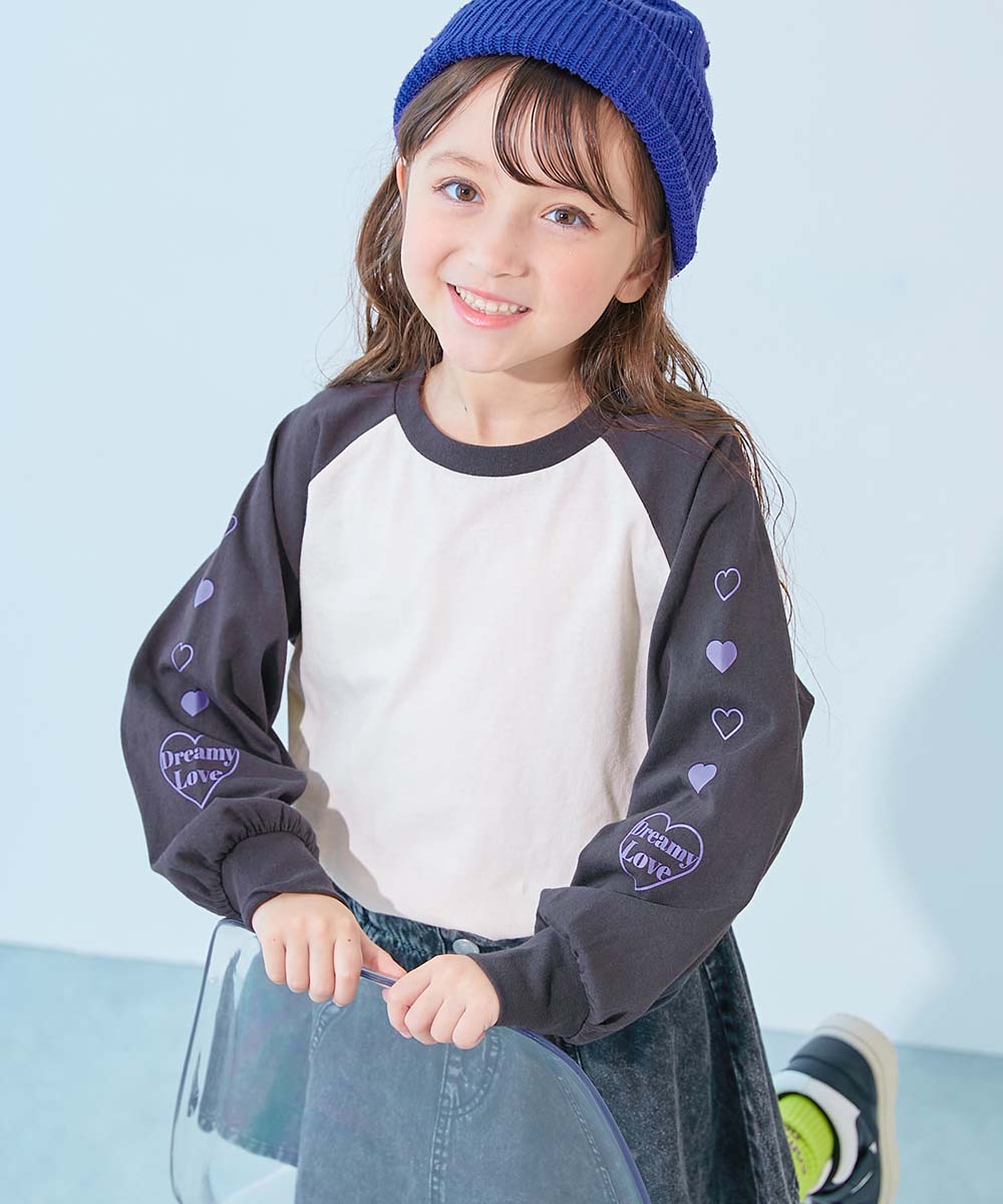 コットン オーバーサイズ ロンT 綿100％ デビラボ ガールズ 袖プリント BIGシルエット ラグラン 長袖Ｔシャツ キッズ 子供服 女の子  デビロック devirock | devirock | 06