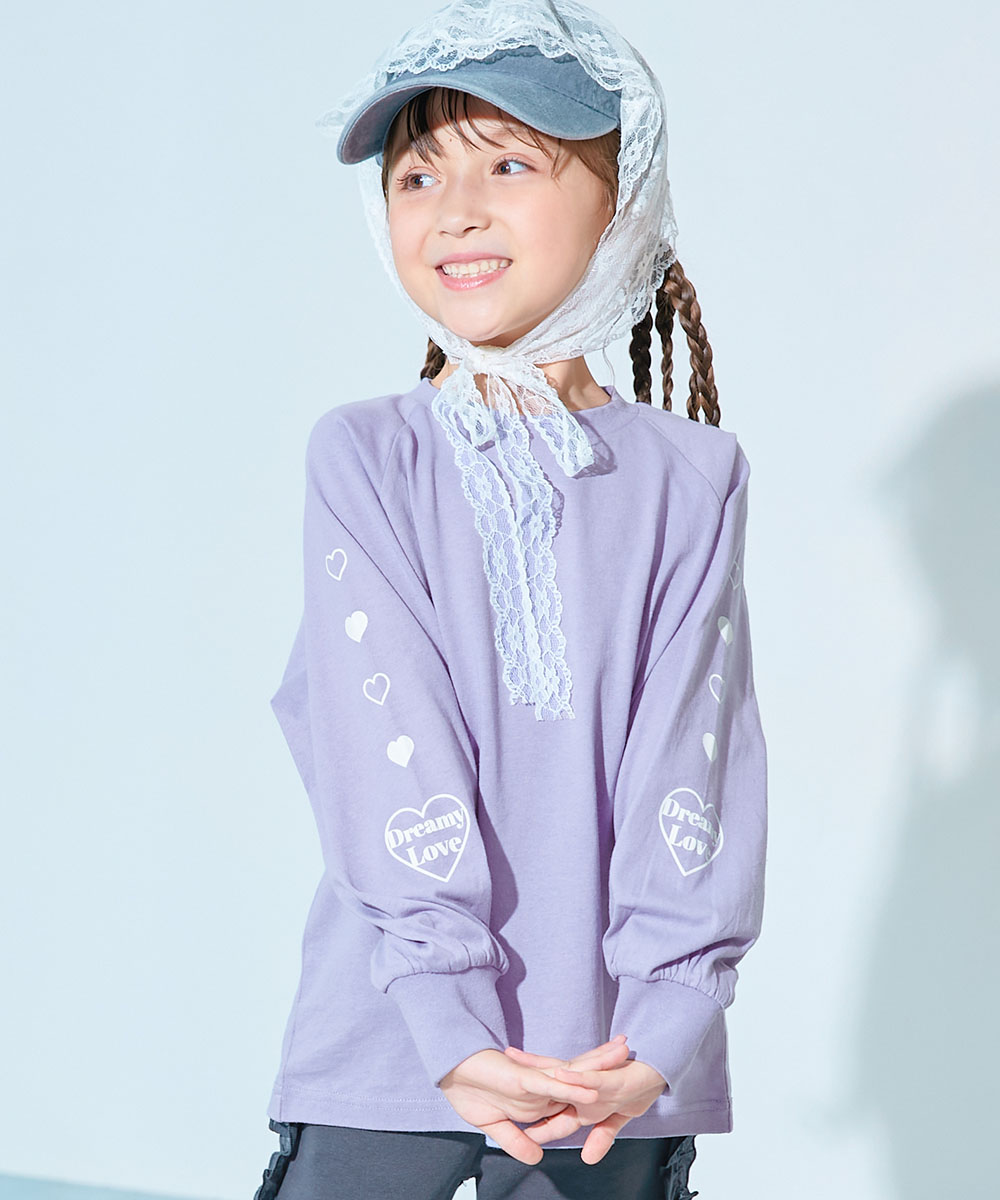 コットン オーバーサイズ ロンT 綿100％ デビラボ ガールズ 袖プリント BIGシルエット ラグラン 長袖Ｔシャツ キッズ 子供服 女の子  デビロック devirock | devirock | 07