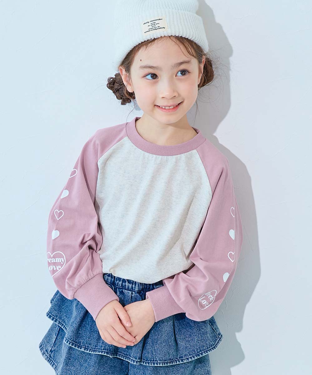 コットン オーバーサイズ ロンT 綿100％ デビラボ ガールズ 袖プリント BIGシルエット ラグラン 長袖Ｔシャツ キッズ 子供服 女の子  デビロック devirock | devirock | 08