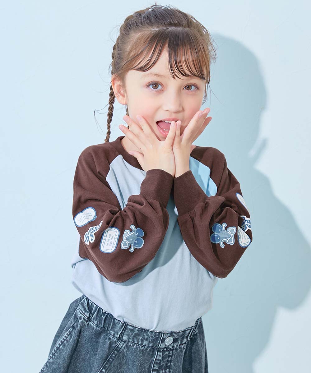 コットン オーバーサイズ ロンT 綿100％ デビラボ ガールズ 袖プリント BIGシルエット ラグラン 長袖Ｔシャツ キッズ 子供服 女の子  デビロック devirock | devirock | 09