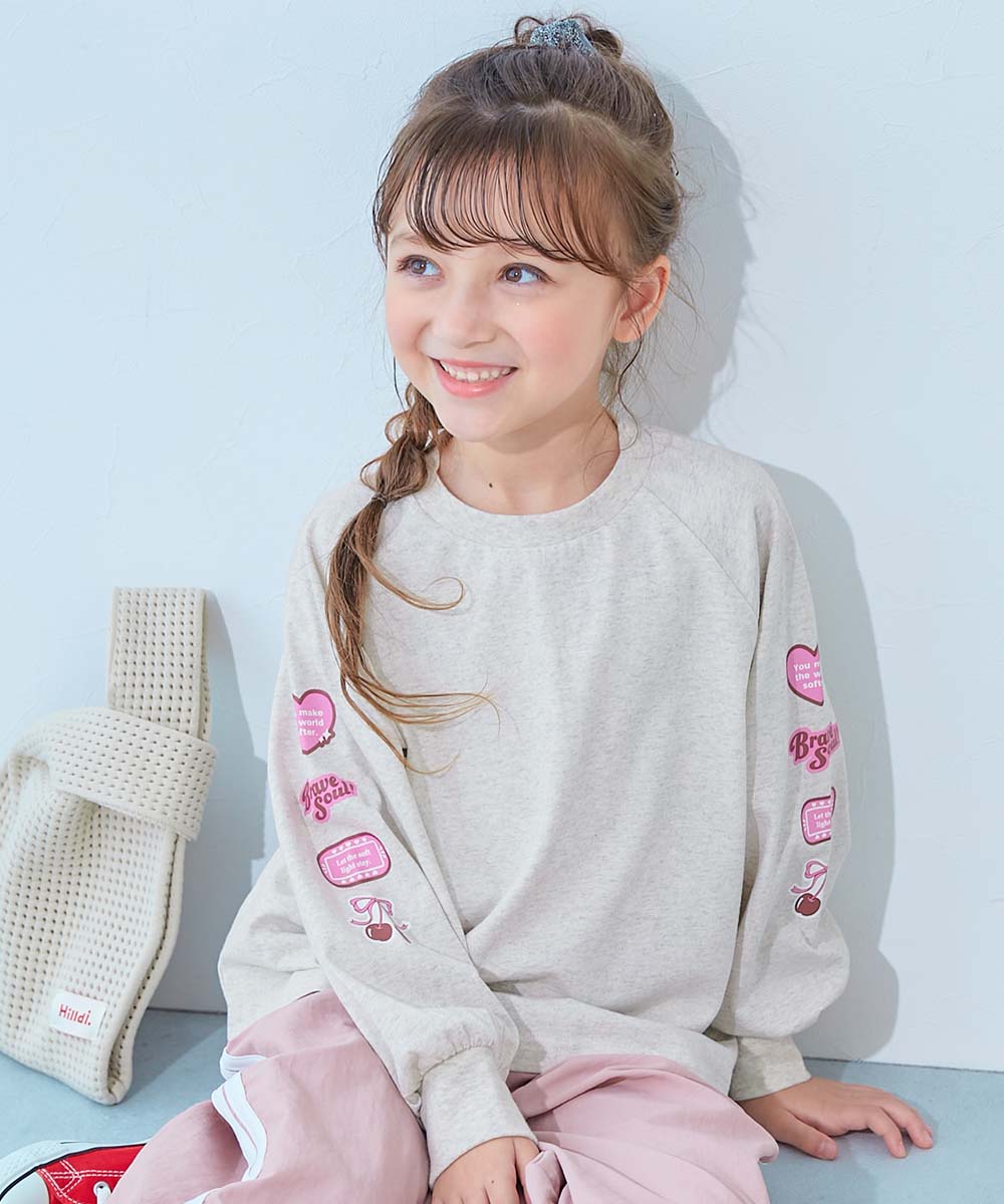 コットン オーバーサイズ ロンT 綿100％ デビラボ ガールズ 袖プリント BIGシルエット ラグラン 長袖Ｔシャツ キッズ 子供服 女の子  デビロック devirock | devirock | 10