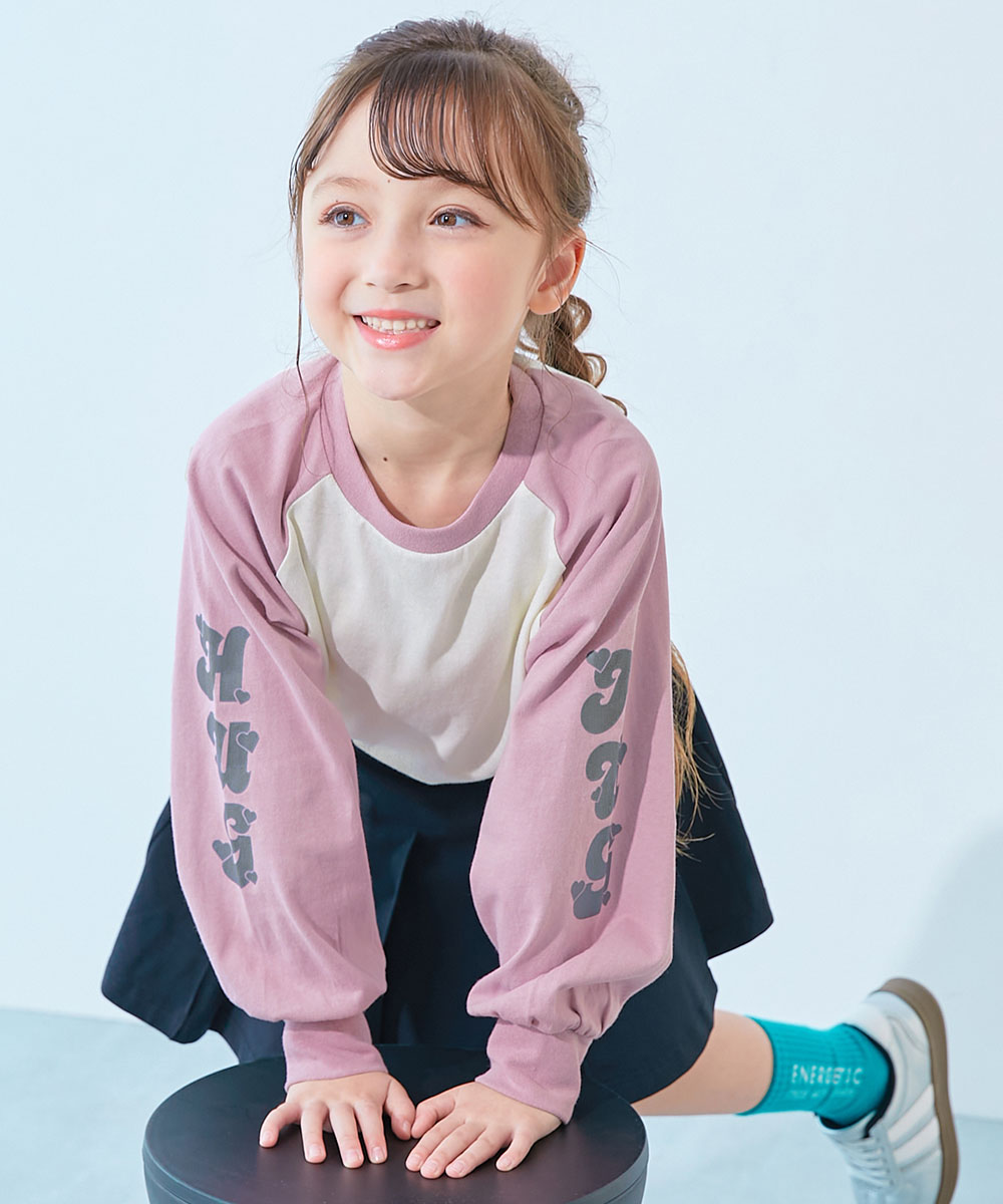 コットン オーバーサイズ ロンT 綿100％ デビラボ ガールズ 袖プリント BIGシルエット ラグラン 長袖Ｔシャツ キッズ 子供服 女の子  デビロック devirock | devirock | 11