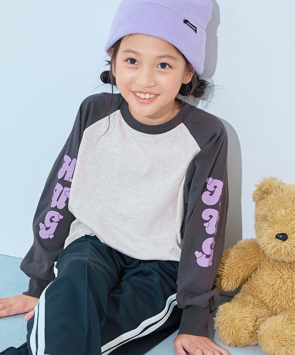 コットン オーバーサイズ ロンT 綿100％ デビラボ ガールズ 袖プリント BIGシルエット ラグラン 長袖Ｔシャツ キッズ 子供服 女の子  デビロック devirock | devirock | 12