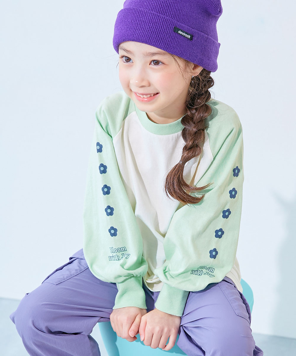コットン オーバーサイズ ロンT 綿100％ デビラボ ガールズ 袖プリント BIGシルエット ラグラン 長袖Ｔシャツ キッズ 子供服 女の子  デビロック devirock | devirock | 14