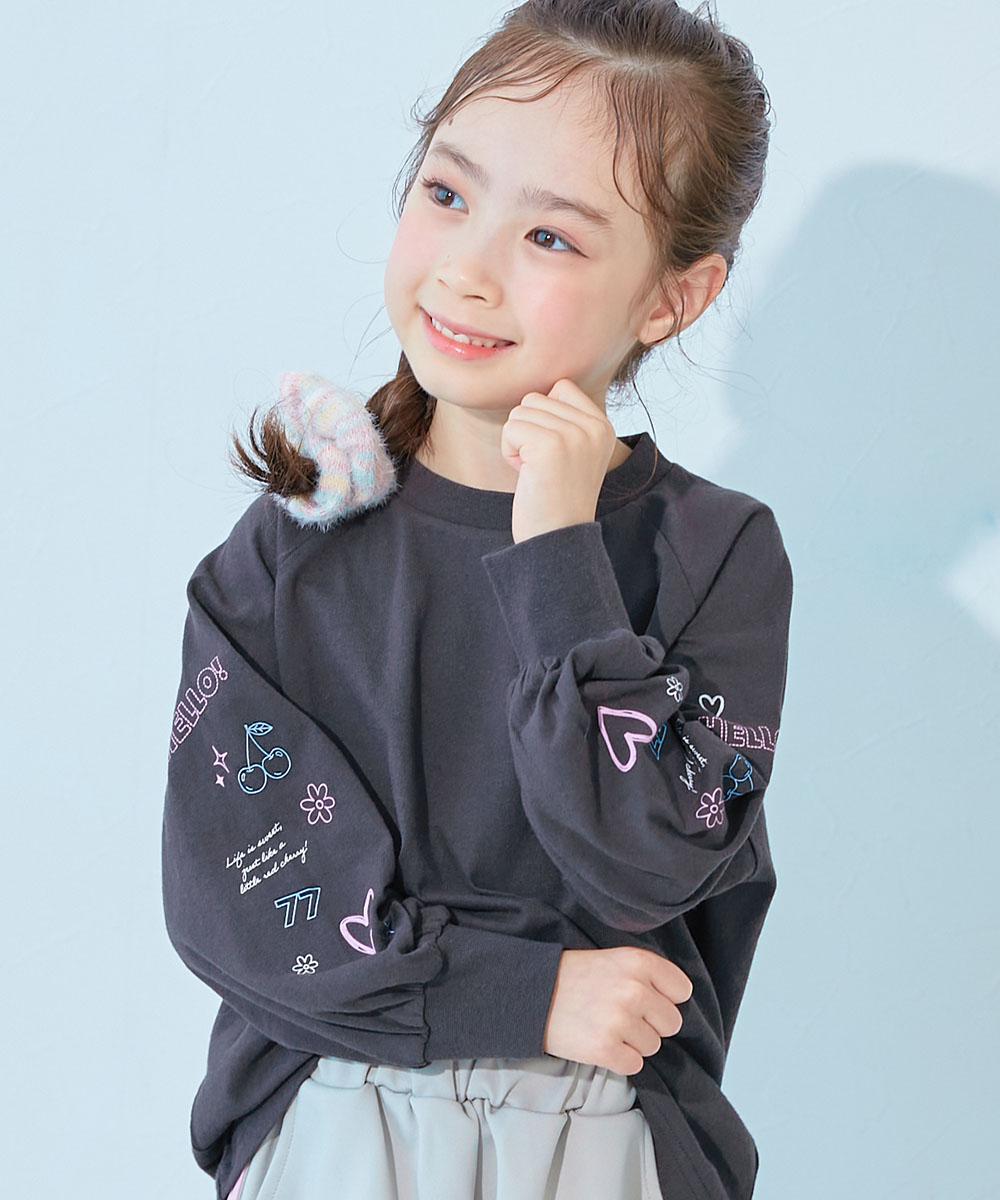 コットン オーバーサイズ ロンT 綿100％ デビラボ ガールズ 袖プリント BIGシルエット ラグラン 長袖Ｔシャツ キッズ 子供服 女の子  デビロック devirock | devirock | 15