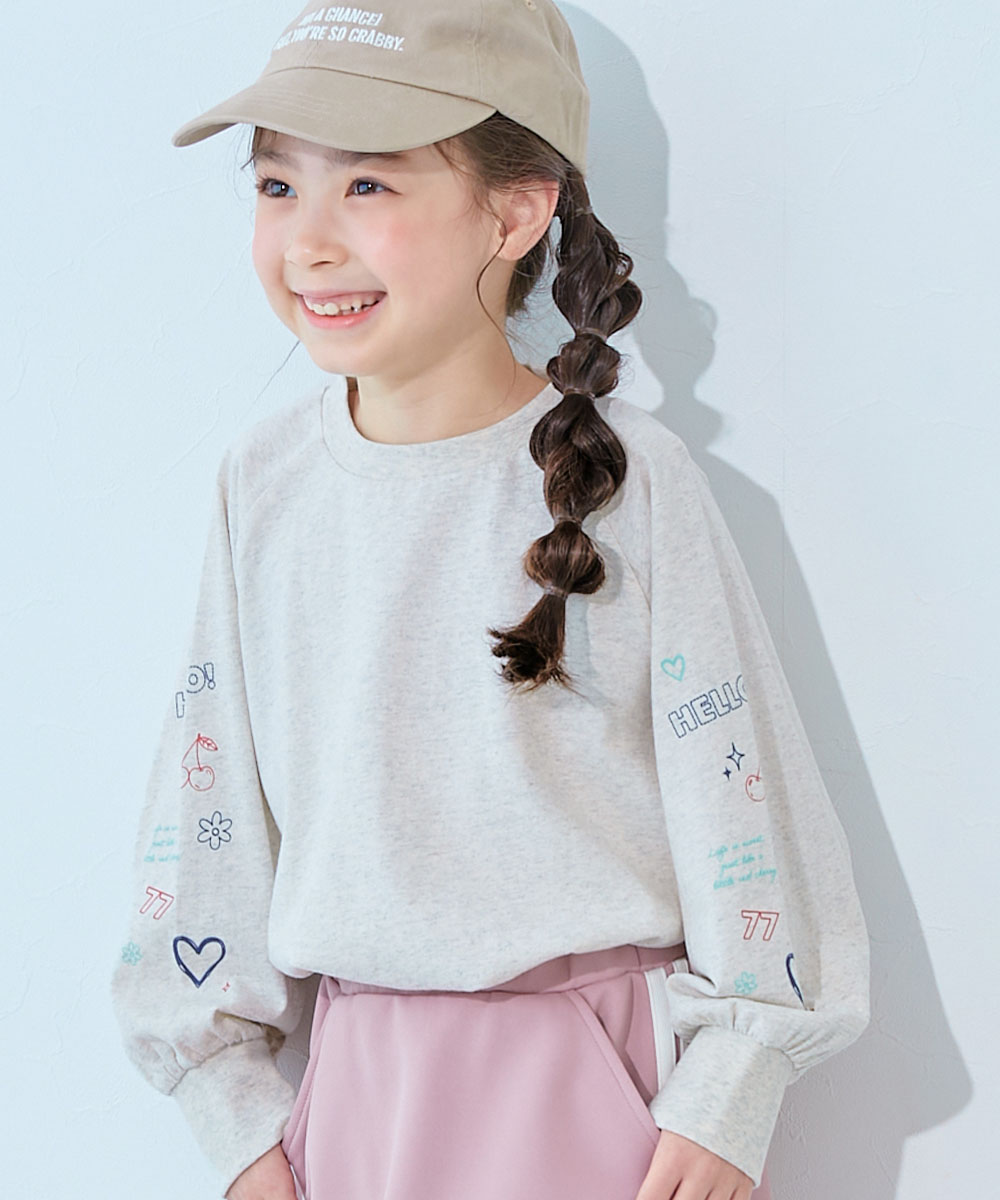 コットン オーバーサイズ ロンT 綿100％ デビラボ ガールズ 袖プリント BIGシルエット ラグラン 長袖Ｔシャツ キッズ 子供服 女の子  デビロック devirock | devirock | 16