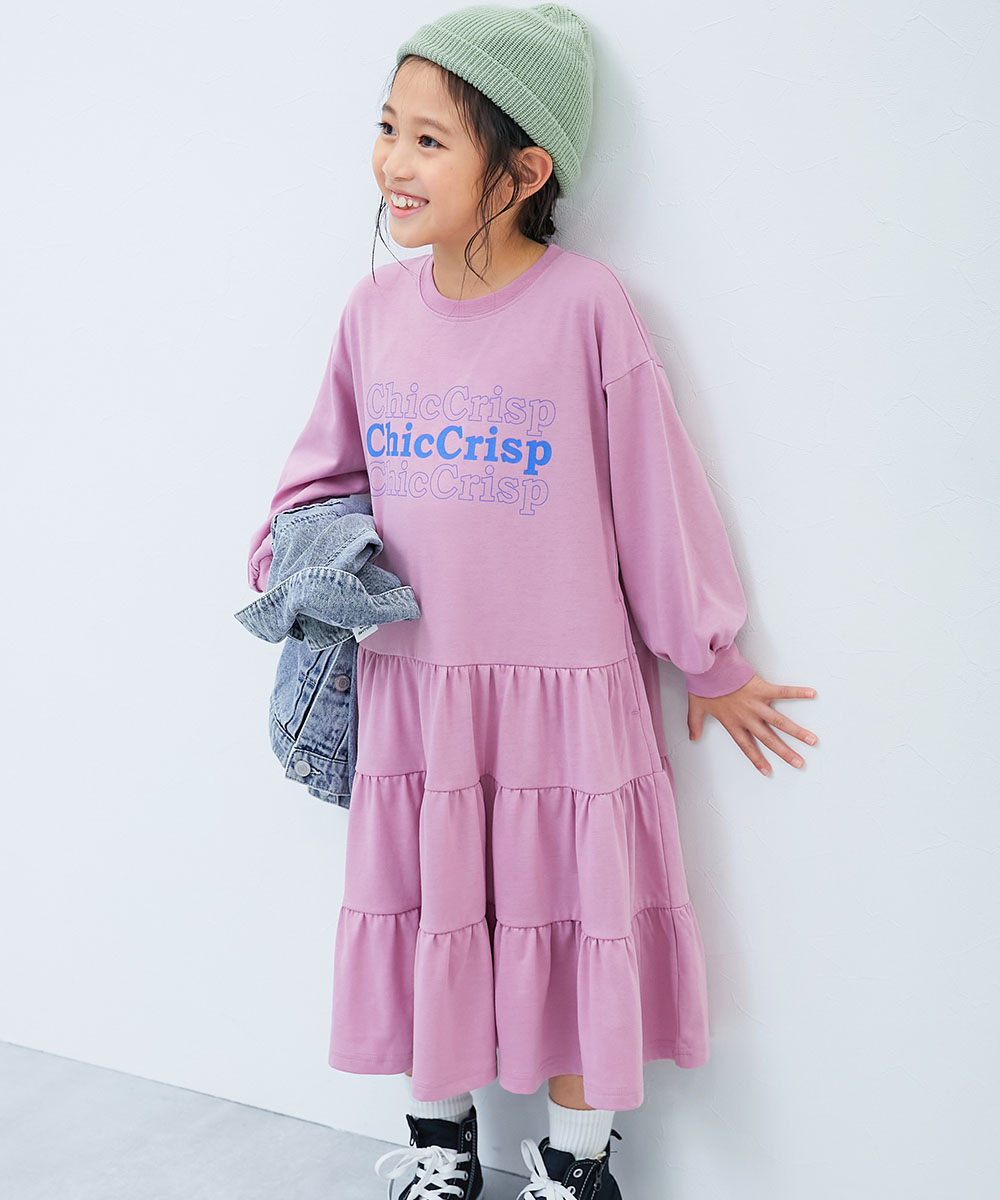 ロゴ プリント 長袖ワンピース ワンピース ふわっと裾ティアード プリント 長袖ワンピース キッズ 子供服 女の子  デビロック devirock | devirock | 04