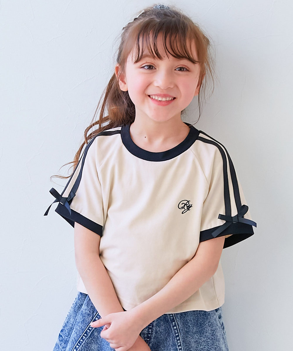 devirock（デビロック） Tシャツ トップス リボン付き サイドライン