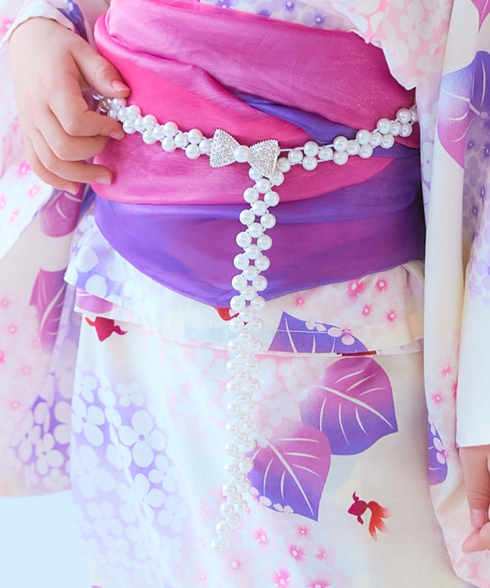 【新品タグ付き】Kansai 浴衣　作り帯　セット 紫花柄　ピンク 夏祭り 花火 devirock（デビロック） お祭り 夏祭り 花火大会 華やかさUP 浴衣用