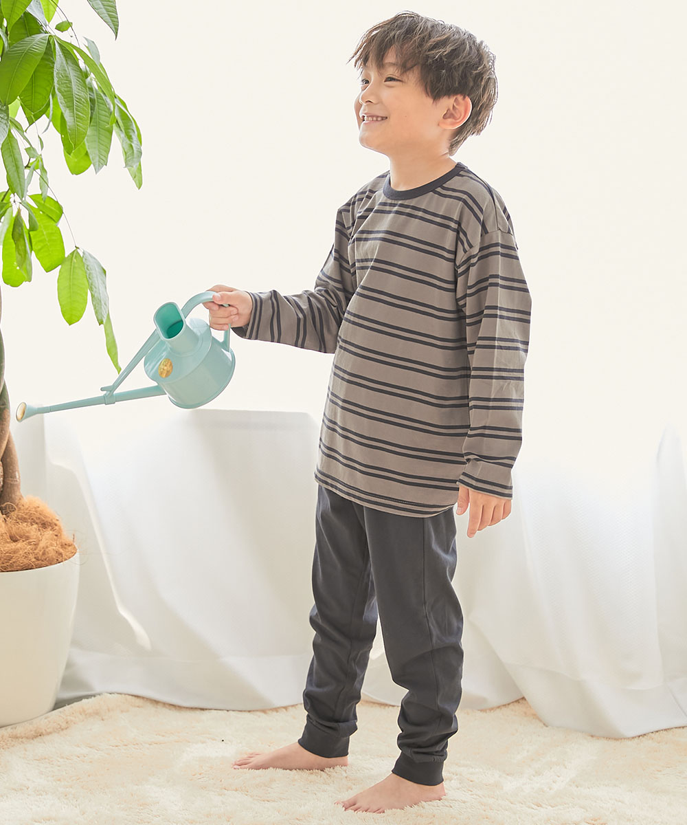 パジャマ 長袖パジャマ ルームウェア 長袖ルームウェア 綿100％ やわらか ボーダー 長袖パジャマ キッズ 子供服 男の子 女の子  デビロック devirock | devirock | 01