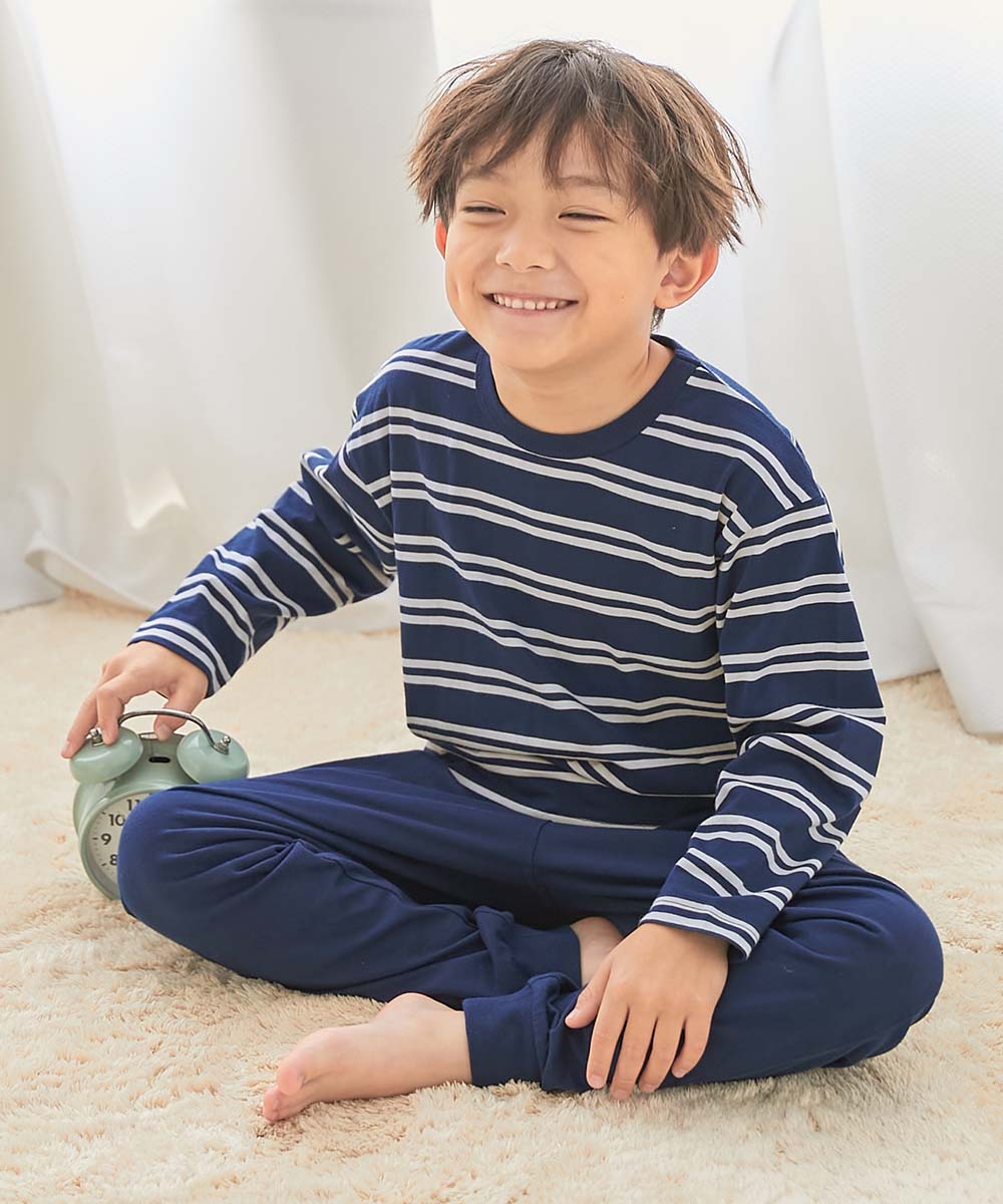 パジャマ 長袖パジャマ ルームウェア 長袖ルームウェア 綿100％ やわらか ボーダー 長袖パジャマ キッズ 子供服 男の子 女の子  デビロック devirock | devirock | 02