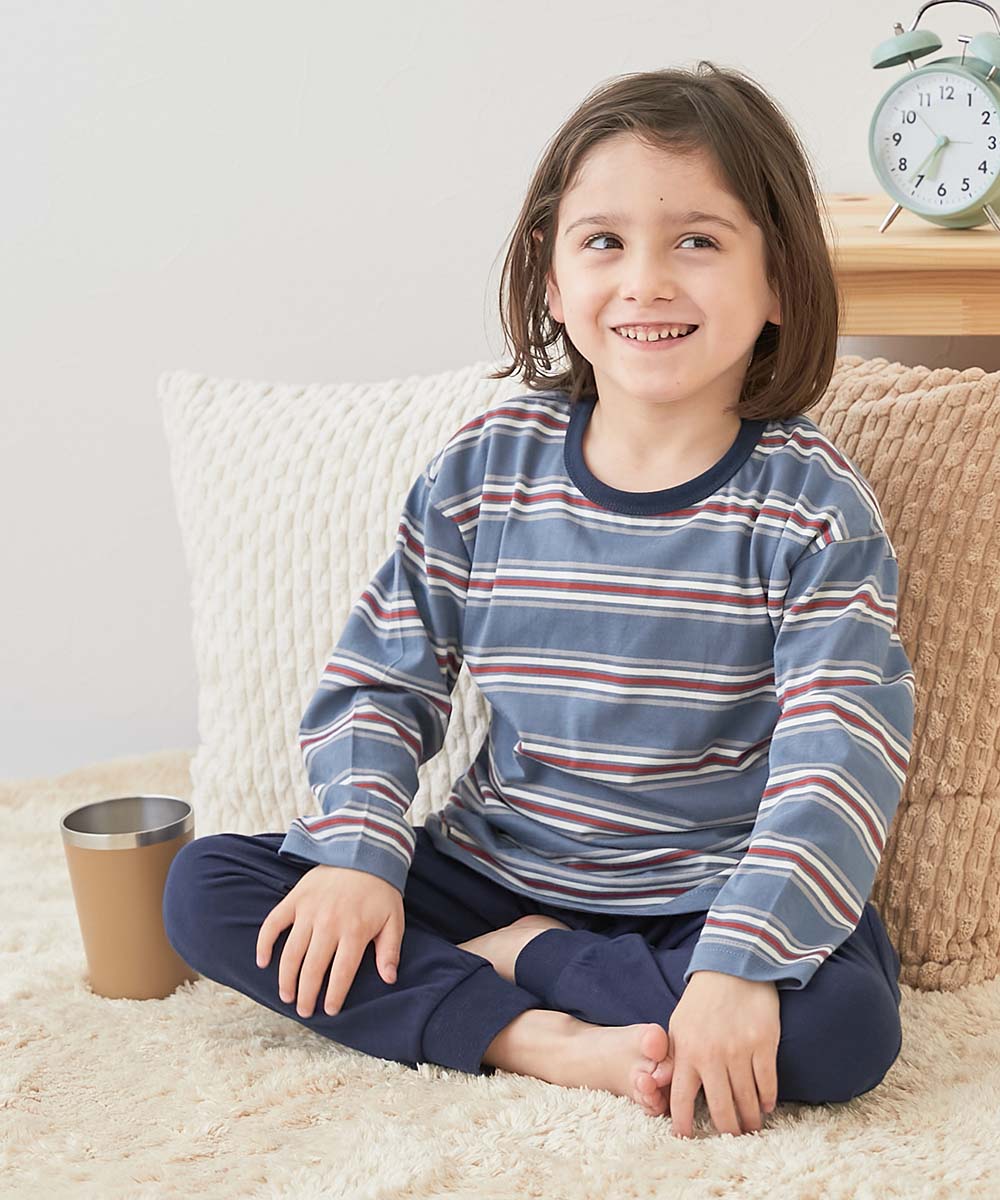 パジャマ 長袖パジャマ ルームウェア 長袖ルームウェア 綿100％ やわらか ボーダー 長袖パジャマ キッズ 子供服 男の子 女の子  デビロック devirock | devirock | 04