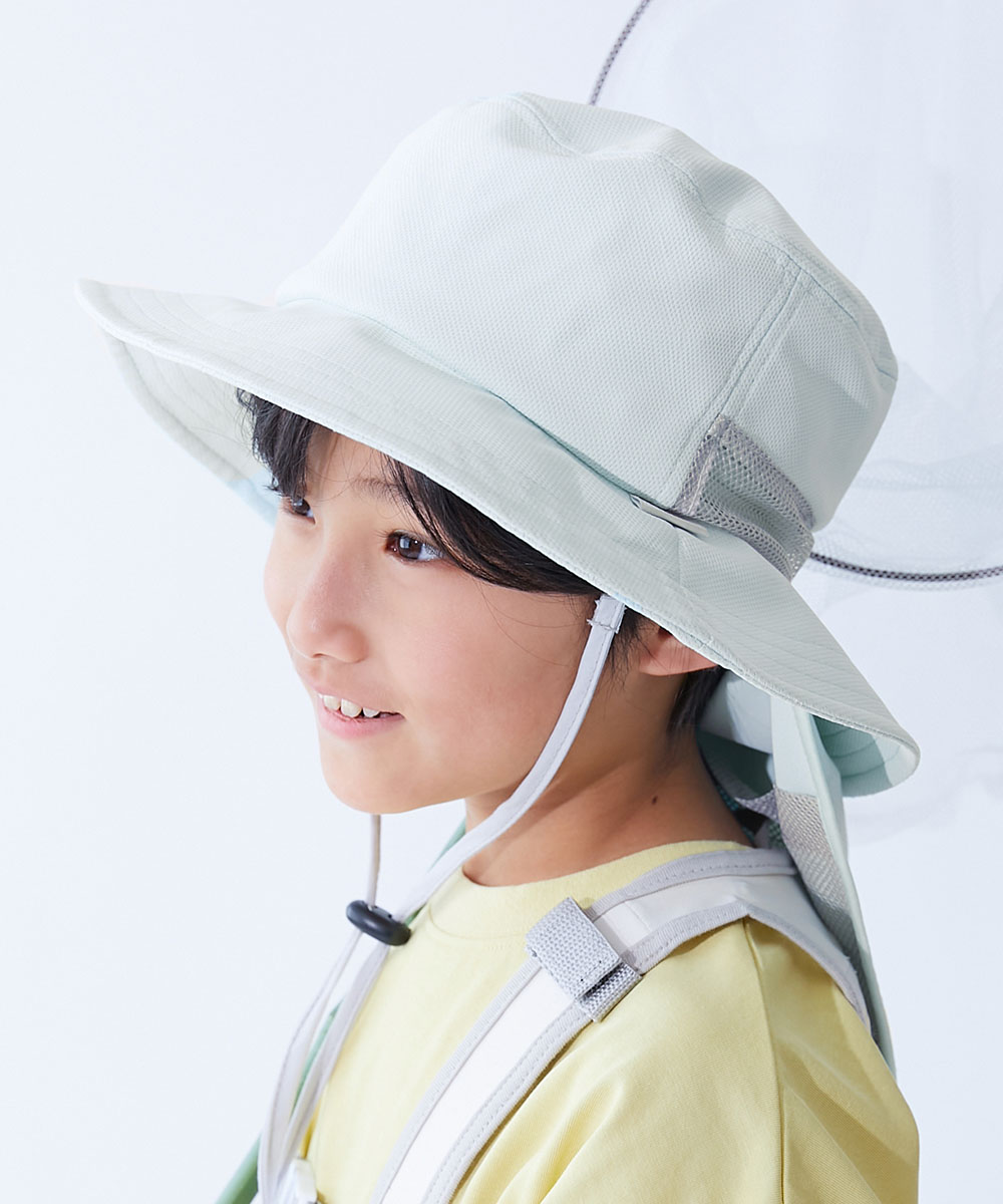 通園 通学 小学校 幼稚園 保育園 UVカット アウトドア 帽子 ハット 気化熱のチカラでひんやり 洗える 日よけ付き メッシュ切り替えハット キッズ devirock | devirock | 03