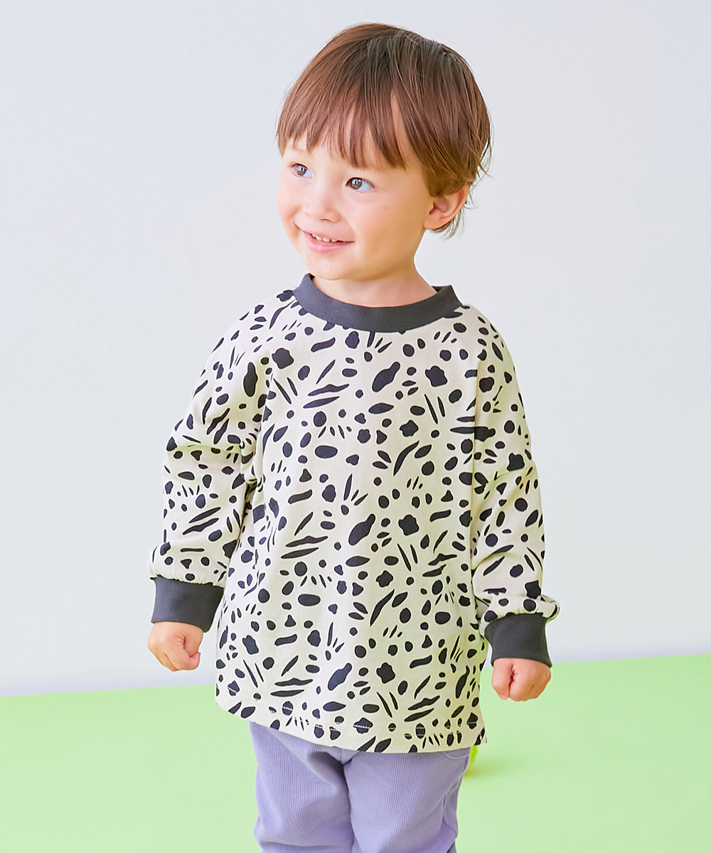 ロンT トップス 【EN-JOY】どっちも前だから1人でお着替え 総柄 長袖Tシャツ キッズ ベビー服 80cm 90cm 100cm 110cm 120cm 130cm 保育園 幼稚園 通園 | devirock | 02