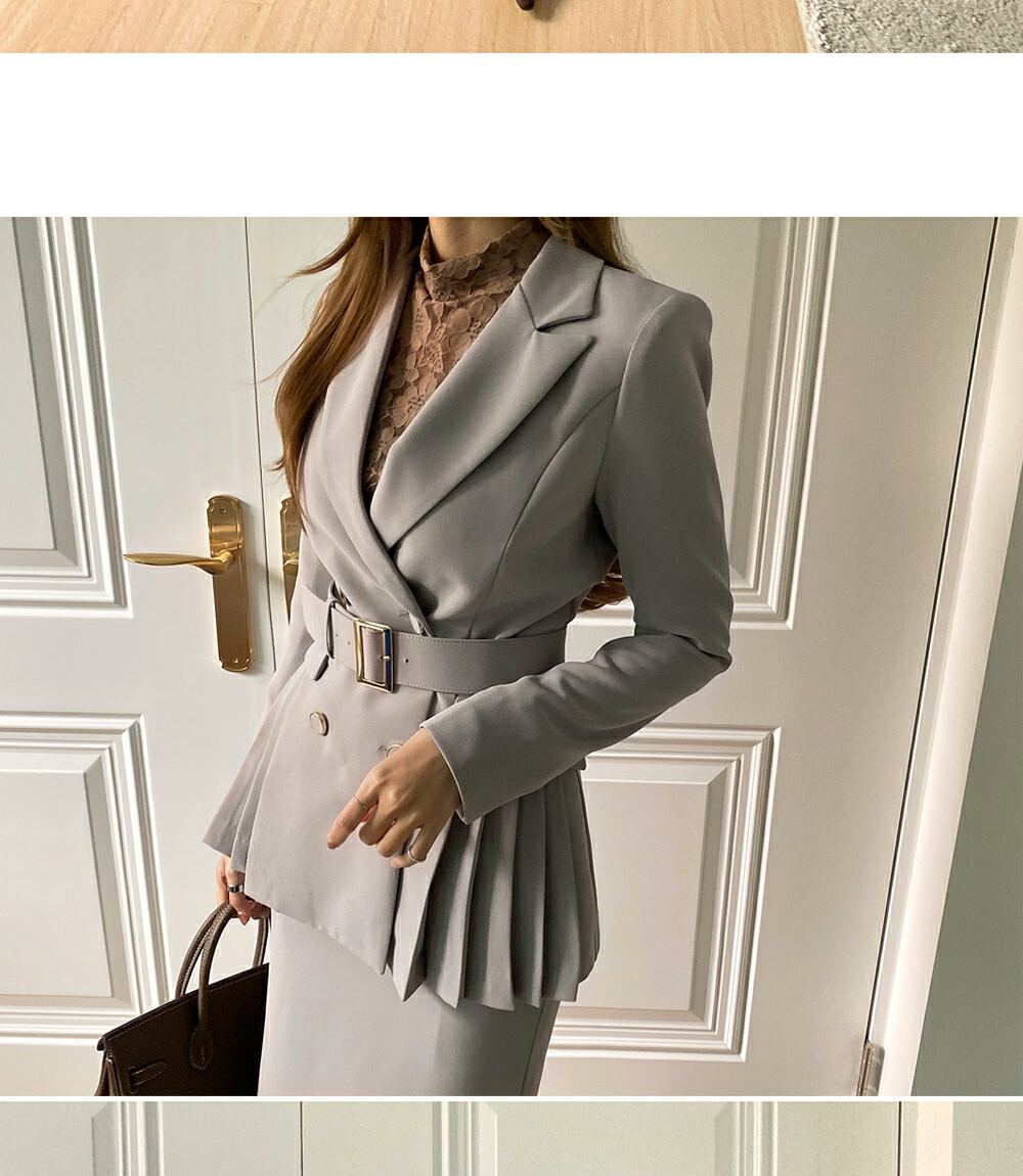 された アウター オフィスカジュアル オフィス 春 秋 韓国 ファッション Dholic 通販 Paypayモール ジャケット プリーツ ベルト ウエストマーク ユニーク 長袖 カジュアル 冬 ゴールド サイトに