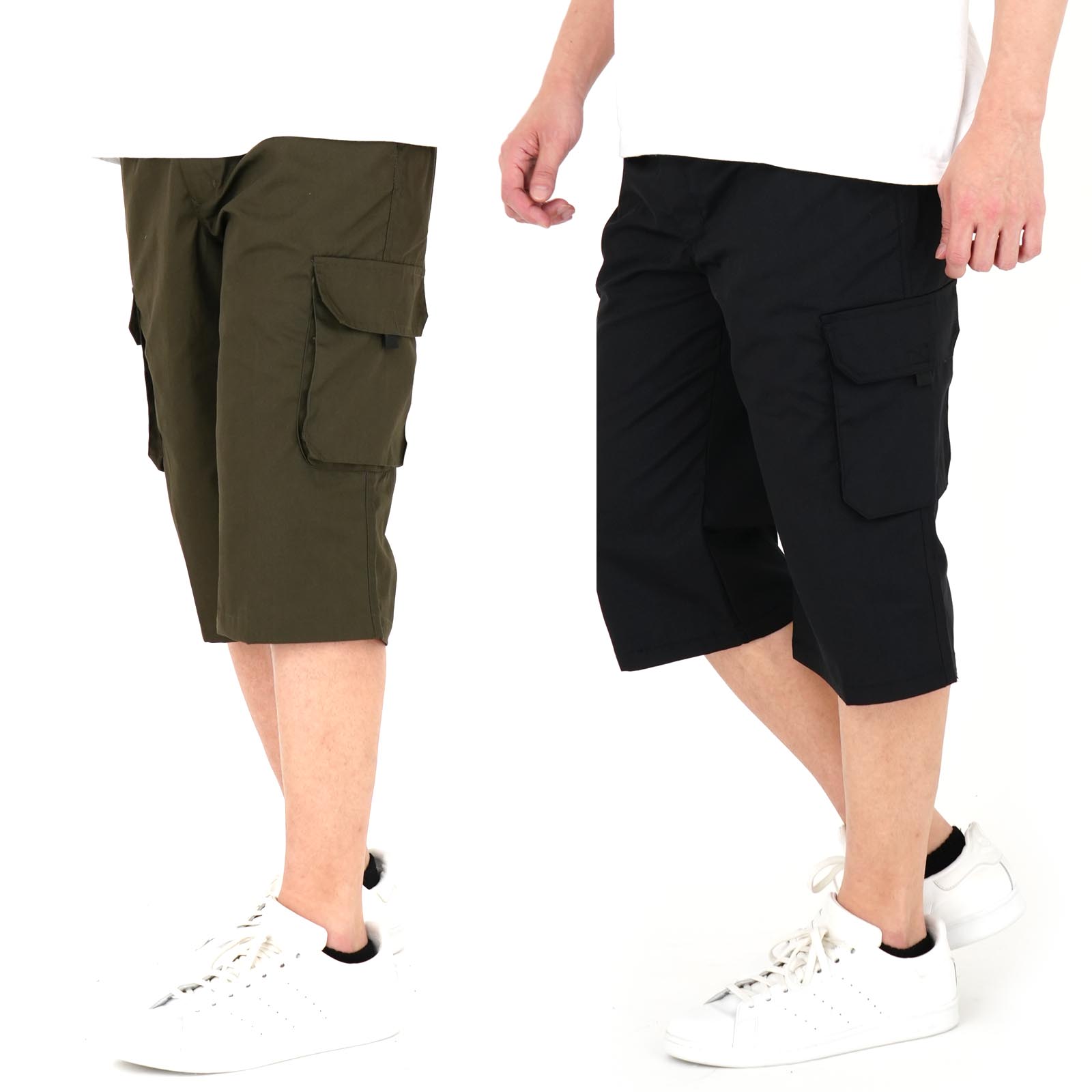 ハーフパンツ カーゴパンツ 楽ちん ウエストゴム ポケット L3301 カーゴパンツ 作業着 7分丈パンツ ハーフパンツ ワークズボン