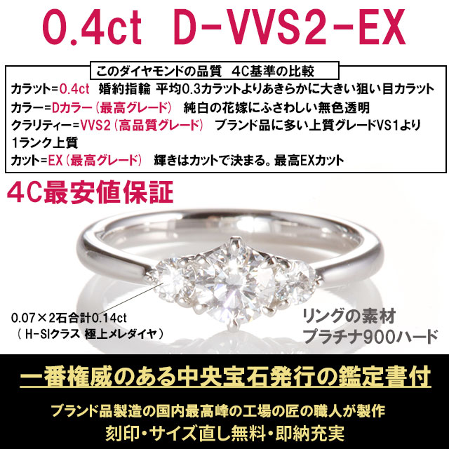 婚約指輪 安い 婚約指輪 ダイヤ 0.4ct D-VVS2-EX 婚約指輪 