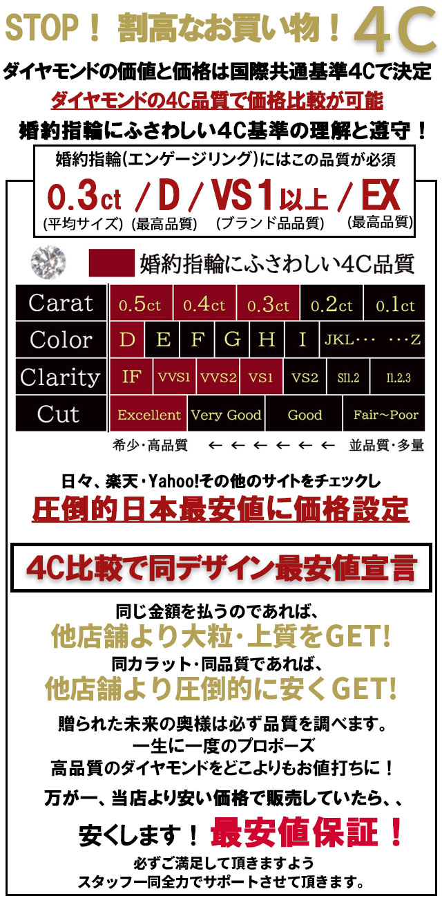 婚約指輪 ダイヤ 0.3ct D-VVS2-3EX H&C 一粒石デザイン 鑑定書付 婚約