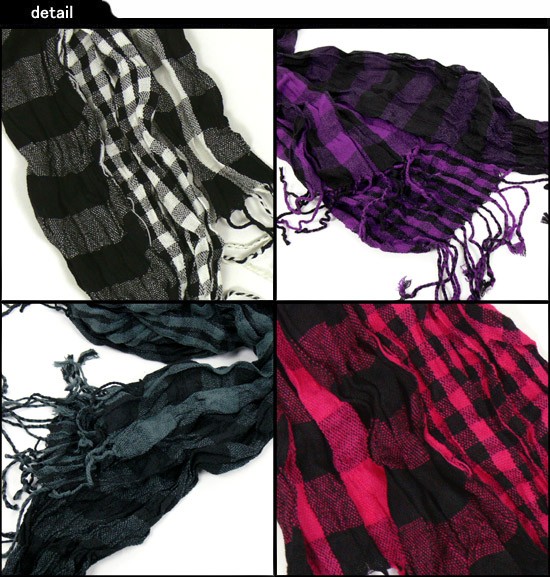 くしゅくしゅ♪シワ加工３タイプチェック柄ストール