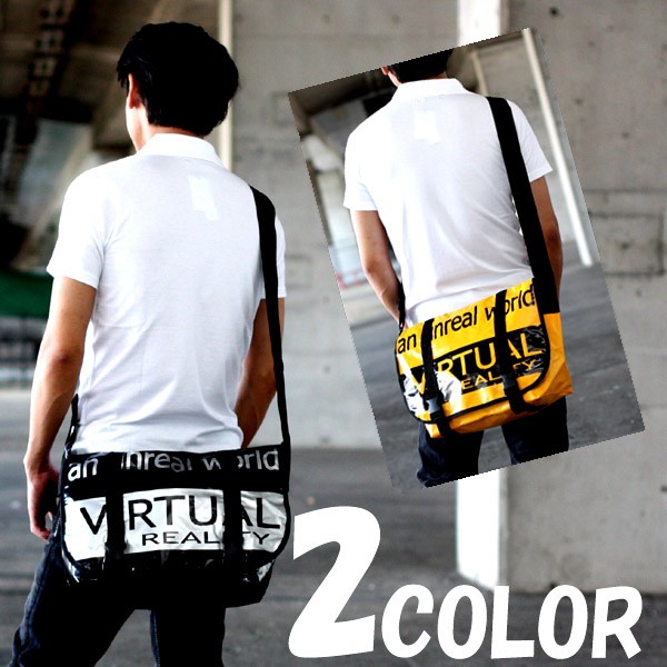 新品  ロゴプリントショルダーメッセンジャーバッグ 英字プリントターポリンメッセンジャーバッグ ショルダーバッグ