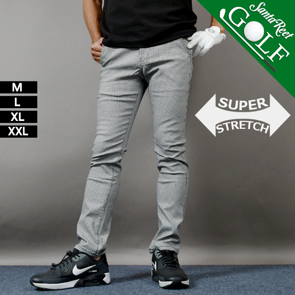 N STREAK グレー ゴルフパンツ Mサイズ ゴルフパンツ ゴルフウェア メンズ グレンチェック柄 スラックス