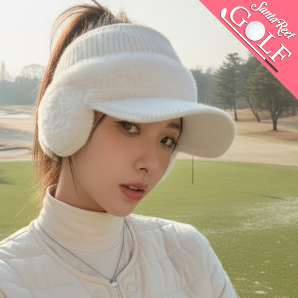 ゴルフ 帽子 秋冬 ニット帽 キャップ 耳当て 裏フリース サンバイザー