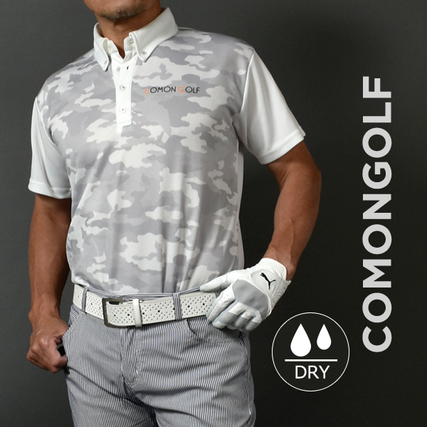 ポロシャツ メンズ ゴルフウェア ドライ 吸汗速乾 半袖 迷彩 ゴルフ