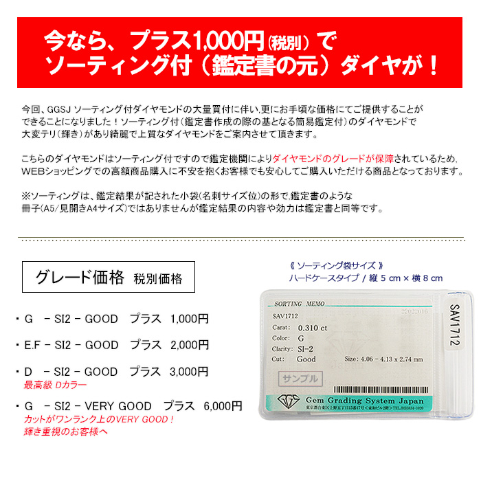 PT ダイヤモンド ピアス D〜G-SI2-GOOD 0.25ct 鑑定書の元付