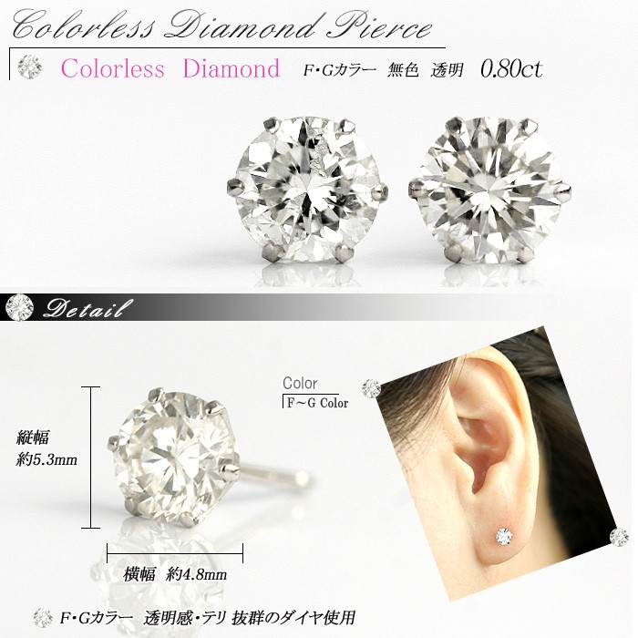 激安 超特価商店街  プラチナ ダイヤモンド ピアス 計0.8ct 品質保証書付 無色透明 アクセサリー