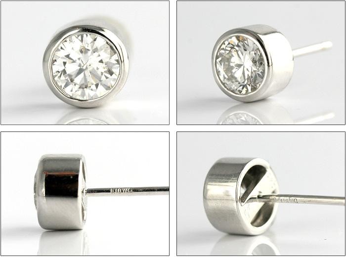 K18WG00天然ダイヤモンド フクリン留めピアス 0.40ct 無色透明 FG