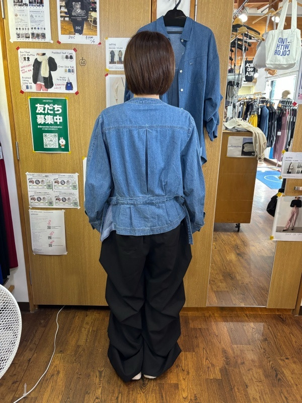 ラリアムー Lallia Mu ノーカラーデニムジャケット 2611243-ブルー