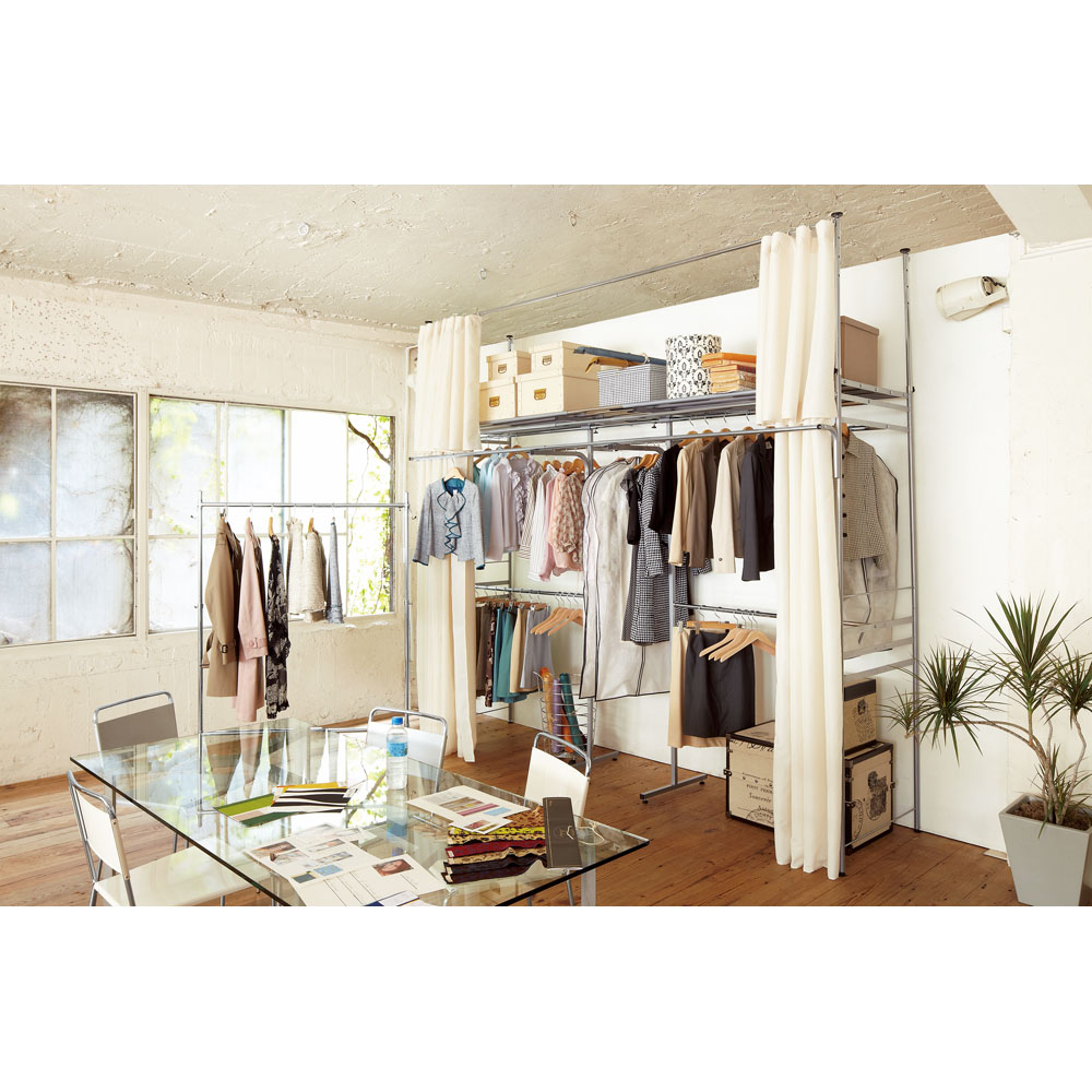 dinos 奥行79cm 上下カーテン付き突っ張り頑丈ハンガーラック ハイ