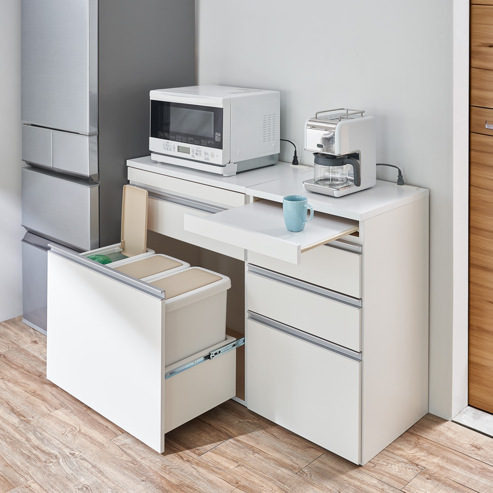 dinos 組立不要 スライドテーブル付きキッチン収納 ゴミ箱3分別