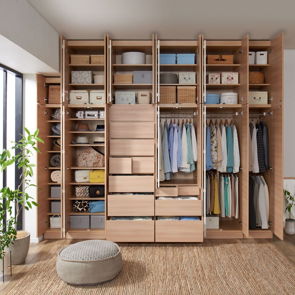 衣類収納 ワードローブ クローゼット タワー 壁面 お部屋の天井構造を考慮した壁面ワードローブ ハンガー＆引き出し 幅40高さ140cm（低い梁下に） 810627 幅40高さ140cm（低い梁下に） 衣類収納 810627 タワー お部屋の天井構造を考慮した壁面ワードローブ ワードローブ クローゼット 壁面 ハンガー＆引き出し