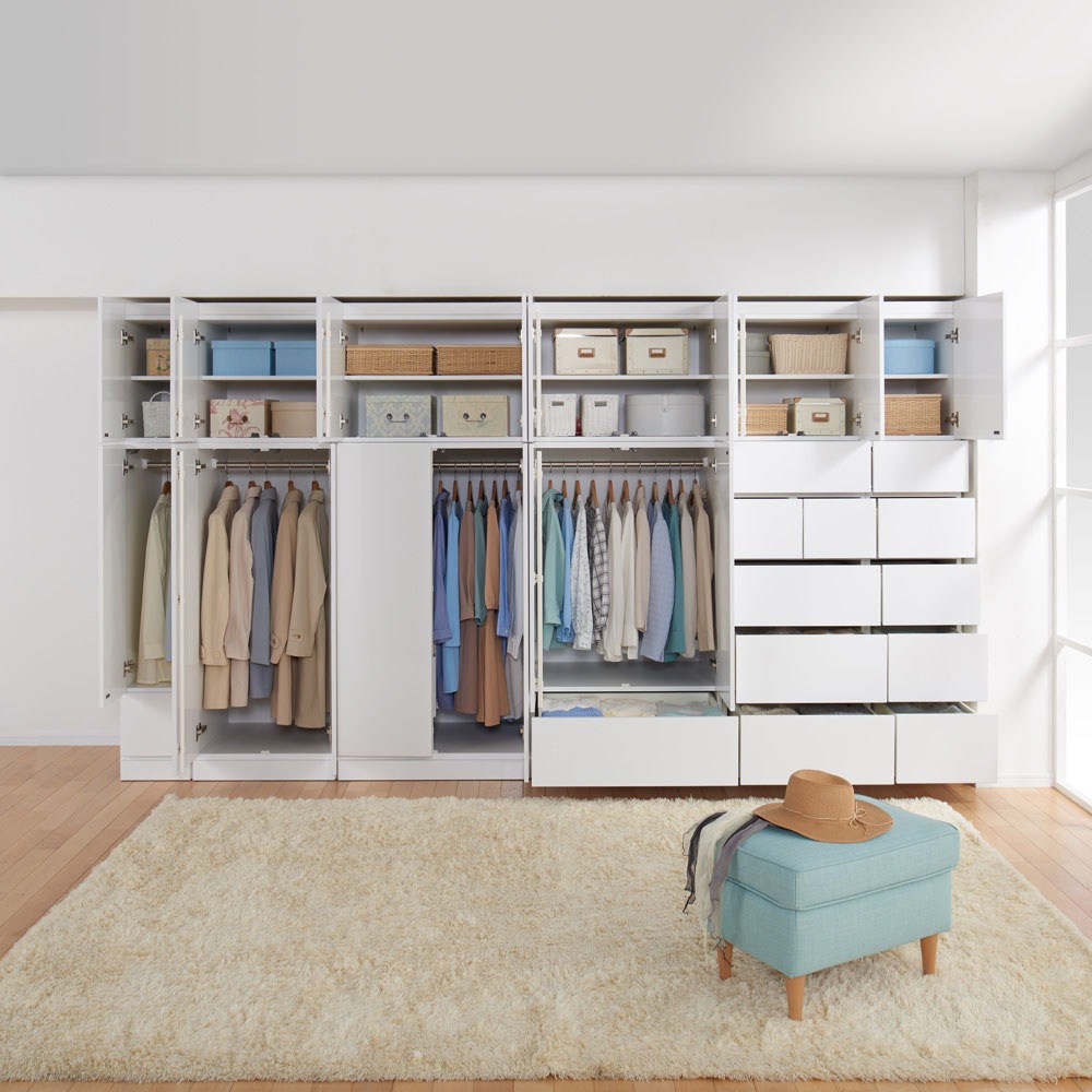 衣類収納 ワードローブ クローゼット タワー 壁面 お部屋の天井構造を考慮した壁面ワードローブ ハンガー＆引き出し 幅40高さ140cm（低い梁下に） 810627 幅40高さ140cm（低い梁下に） 衣類収納 810627 タワー お部屋の天井構造を考慮した壁面ワードローブ ワードローブ クローゼット 壁面 ハンガー＆引き出し