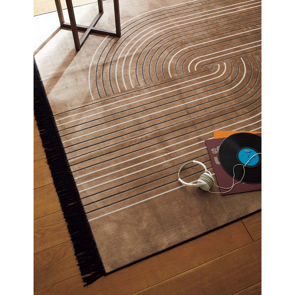 カーペット ラグ マット 絨毯 防炎 ベルギー製 モケット織 床暖房 綿 畳 デザイン Sliert/スライア モケット織ラグ 約190cm×190cm H47010 ラグ 写真は約190cm×190cmです カーペット アイボリー　 モカ　 アイボリー 素材アップ モカ