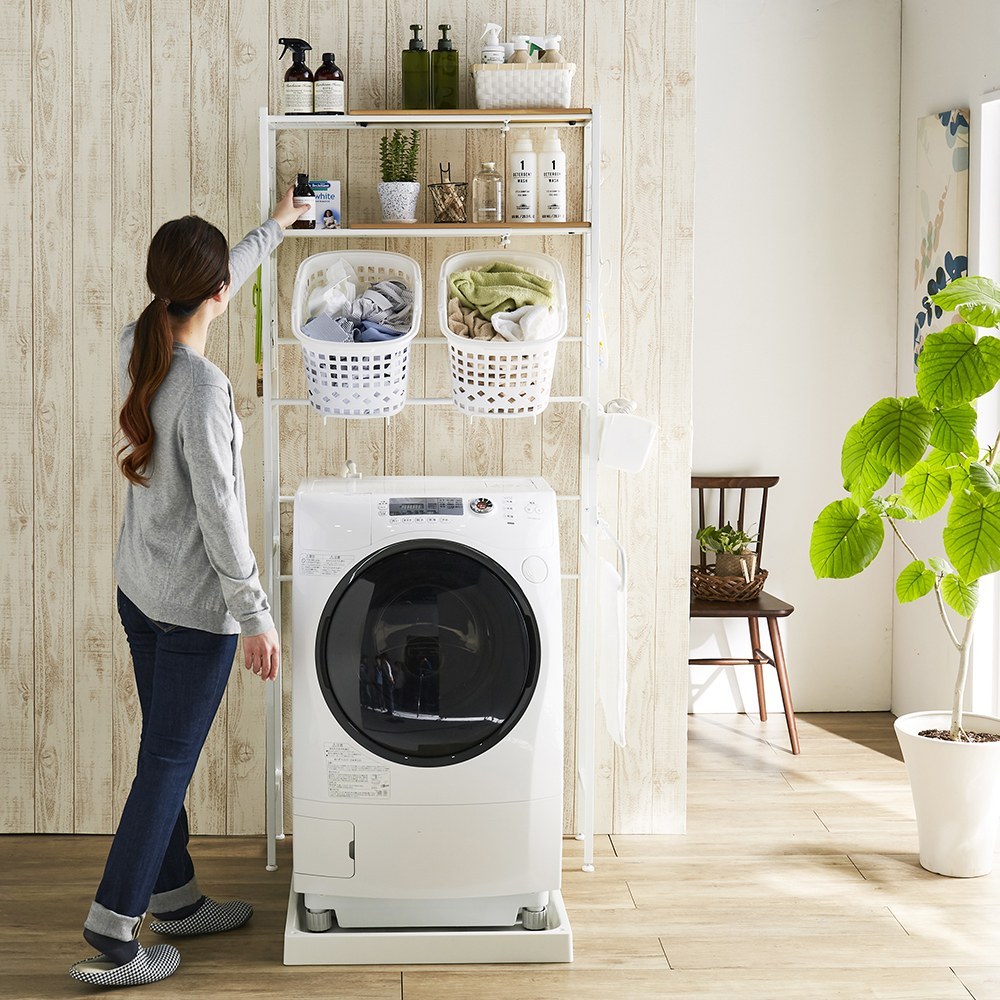 代引き手数料無料 インテリア雑貨 日用品 洗濯用品 アイロン 洗濯機ラック ランドリーラック 北欧テイスト ランドリーラック 棚2バスケット2個 Lr0259 保存版 Zoetalentsolutions Com