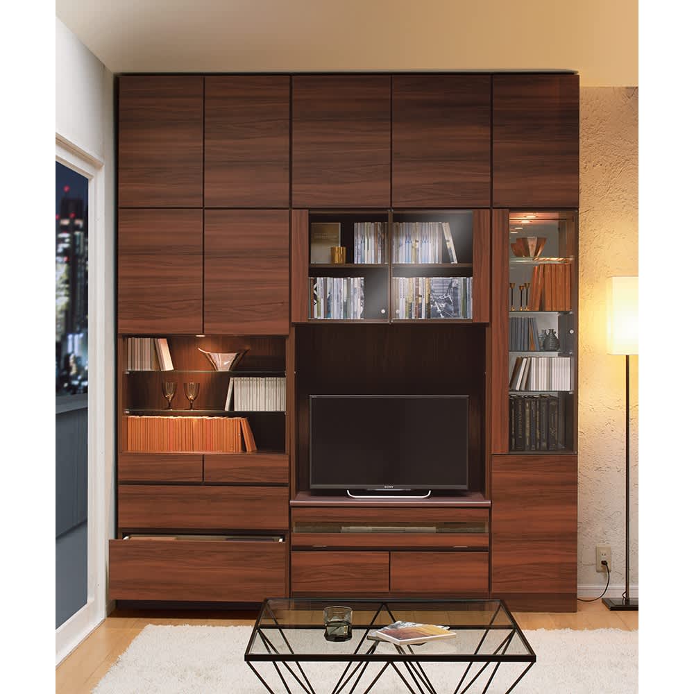 【美品・送料設置込】ディノス コーナー壁面収納 テレビボード 左壁付け(予備付) コーナー壁面収納テレビ台 幅117高さ180cm 左壁設置用 【ハイバック