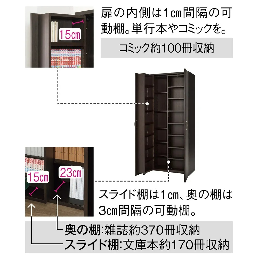 dinos（ディノス） 本に迷わずたどり着ける扉付きスライド本棚 幅120cm