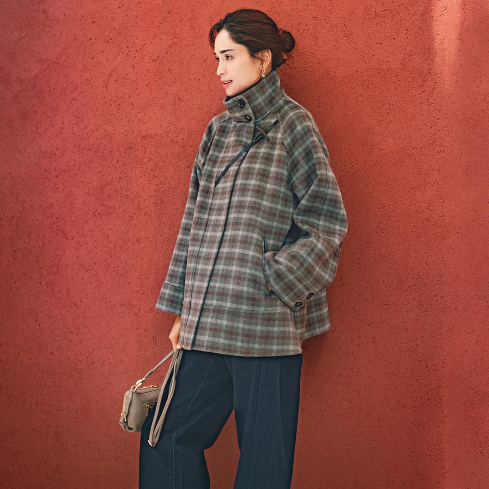 dinos（ディノス） ウール混 リバー仕立て 斜めトグル ダッフルコート