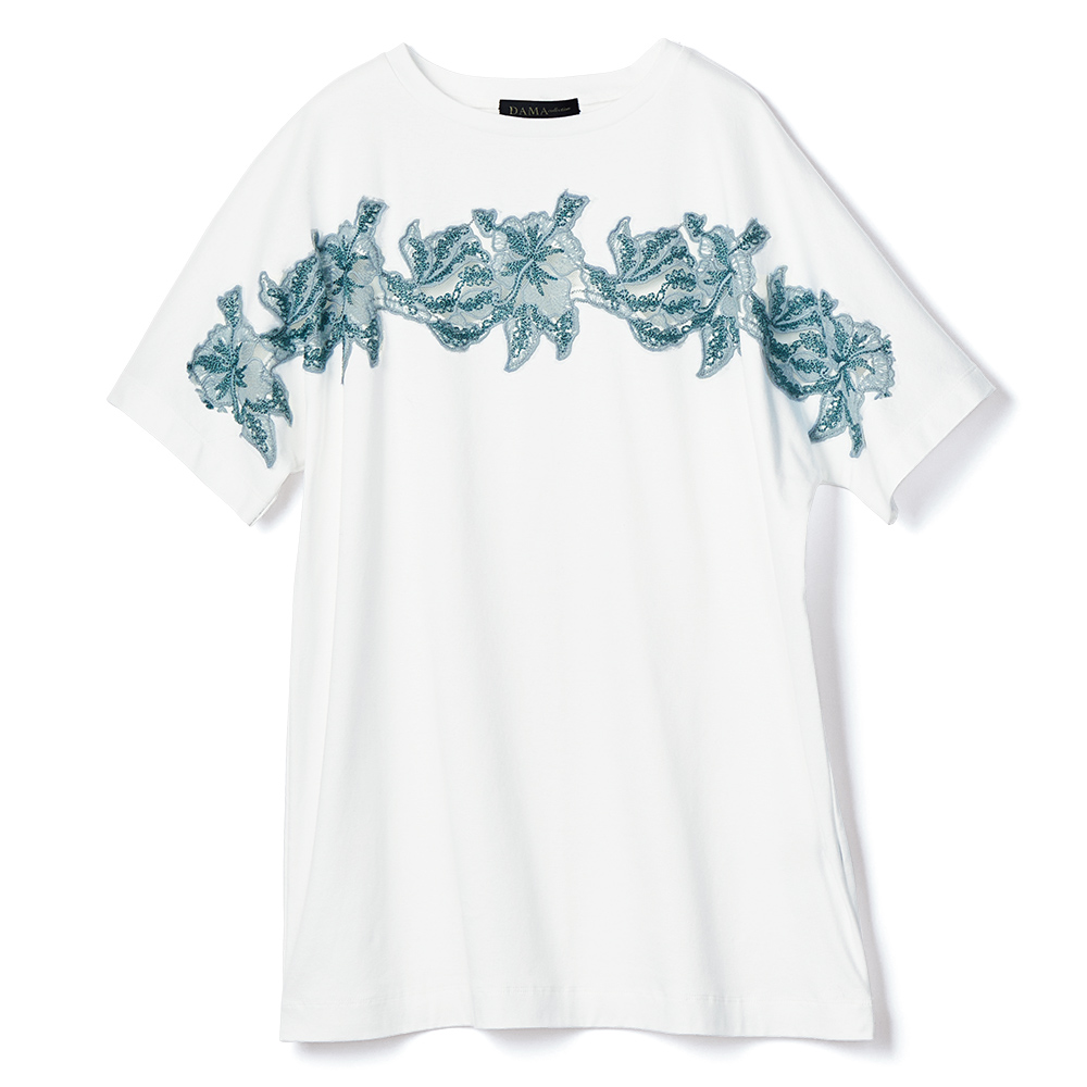 レース使い ドルマン Tシャツ トップス プリント 柄トップス 350302 dinos レース使い ドルマン Tシャツ トップス プリント 柄