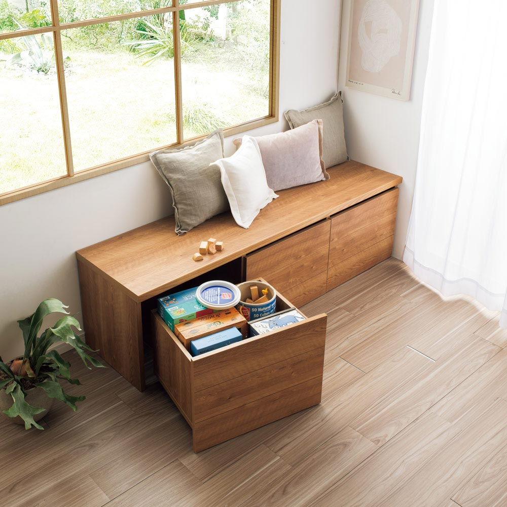 dinos（ディノス） 大容量 収納ワゴン付きリビングベンチ 幅175cm