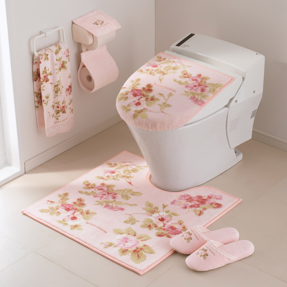 LAURA ASHLEY トイレマット＆フタカバー ピンク系-