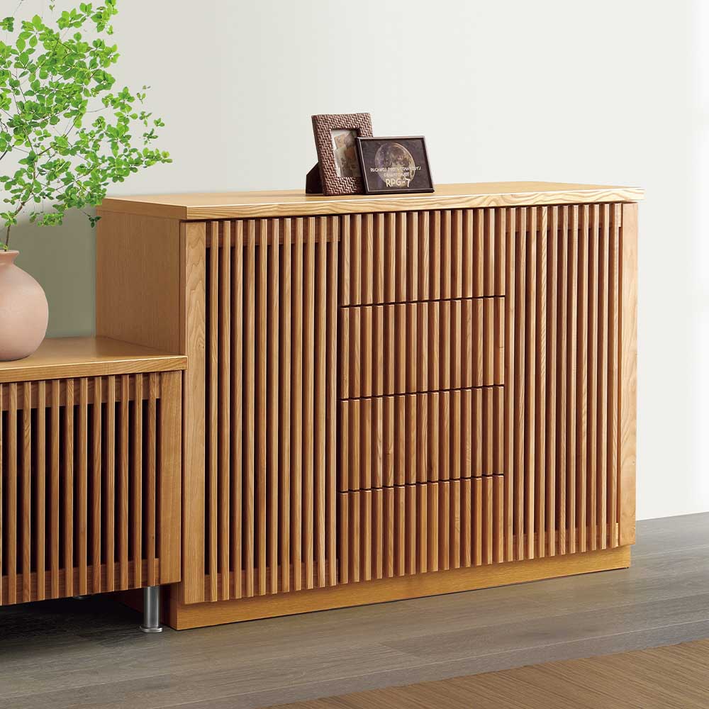 ネコヤナギ♪キャビネット 格子 オーク無垢材 棚 引き出し付収納 和モダン ネコヤナギ様専用♪キャビネット 格子 オーク無垢材 棚 引き出し付収納