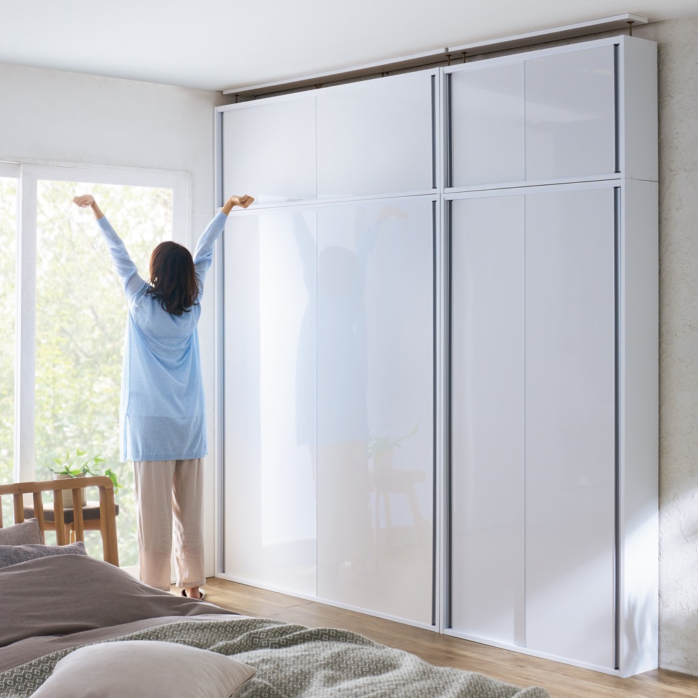 dinos（ディノス） 光沢仕様 引き戸壁面収納本棚 幅120奥行40突っ張り